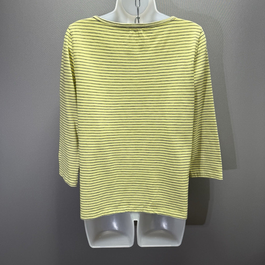 Anthropologie t.la Women S Yellow Black Stripe 3/4 Sleeve Scoop Neck Top