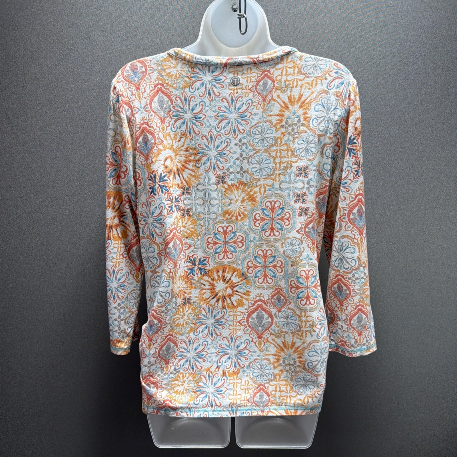Ladies M Talbots 3/4 Sleeve Notch Neck Top Gather pull on sides Comfy Pastels