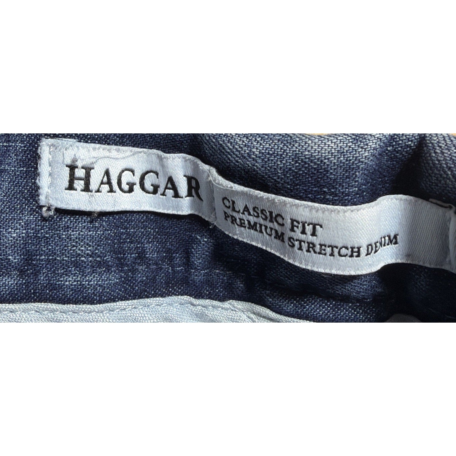Haggar Premium Denim Trouser Dress Pants Blue Classic Fit Pleated 36x30 Stretch