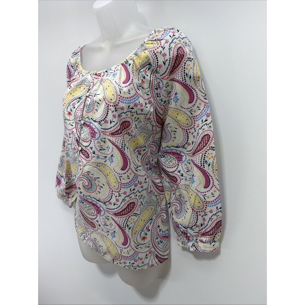 TALBOTS Fuchsia Countryside Paisley Popover Cotton Top Size Large