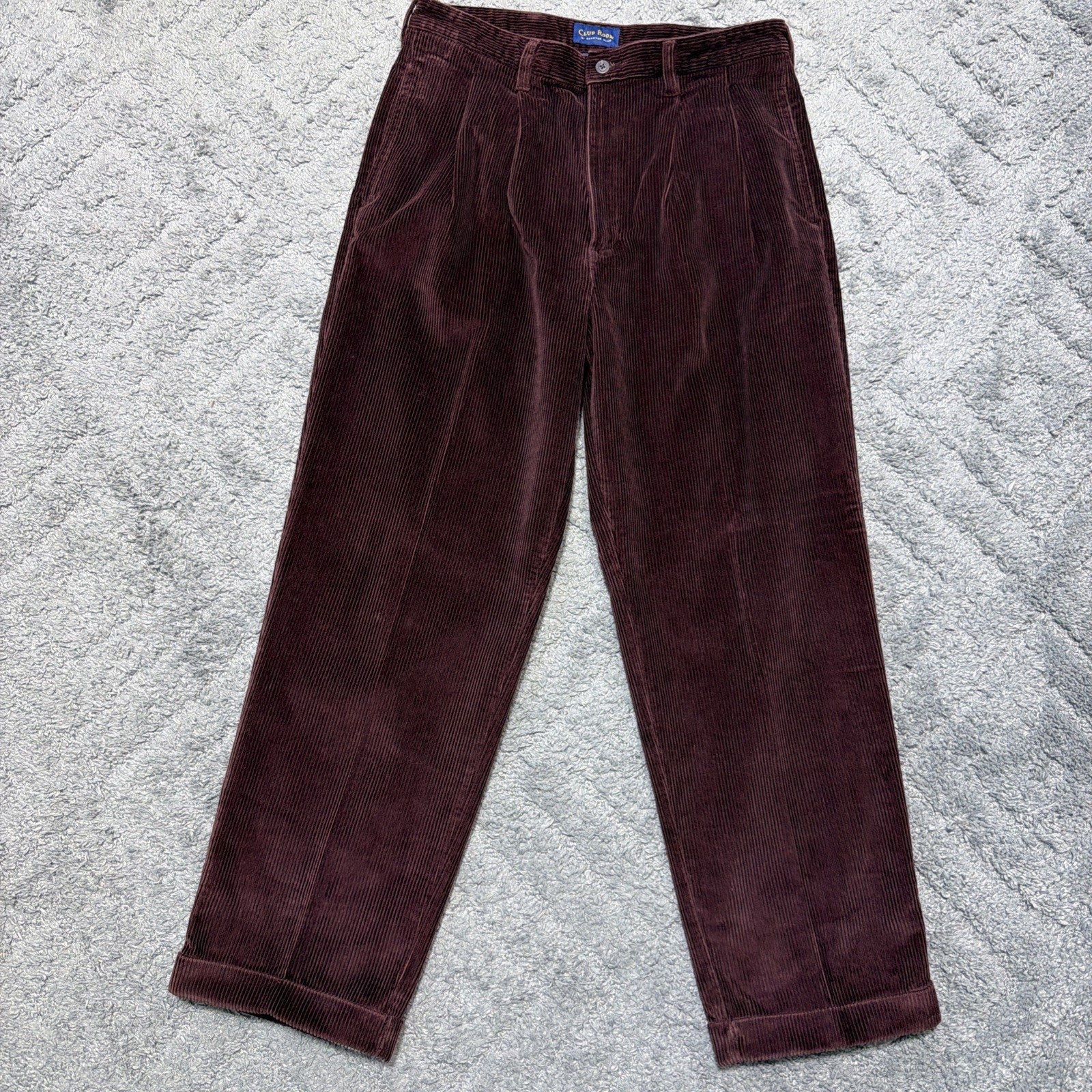 NEW Club Room Pants Mens 34 X29 Burgundy 8 Wale Soft Corduroy Chino Straight
