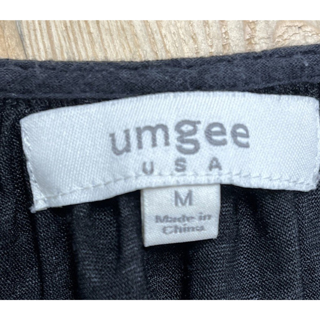 Umgee Womens Black Tunic Shift Dress Crochet Trim scoop Neck Half Sleeve Mini M