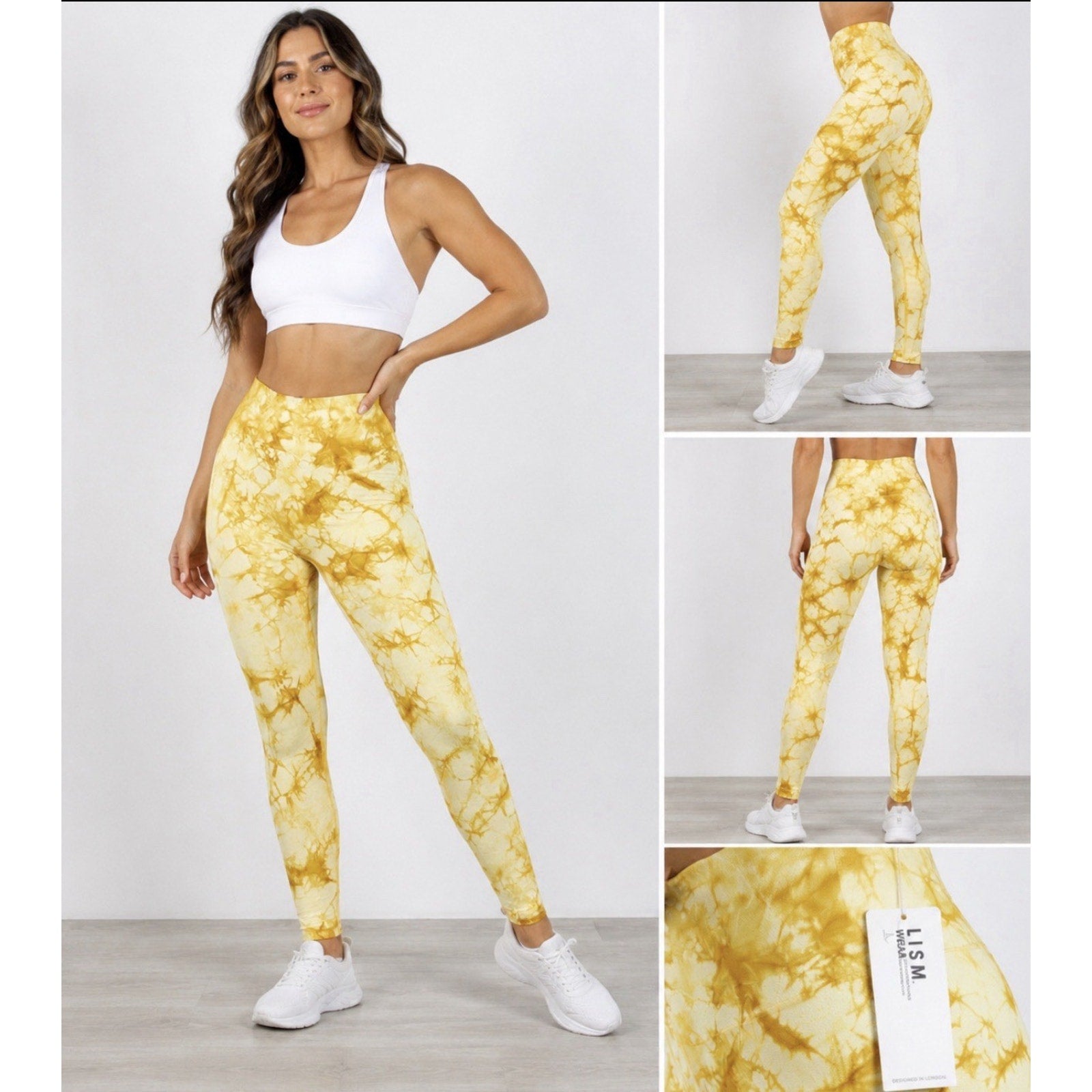 LISM Wear Tie Dye Leggings Women’s Large Yellow Gold High Waist Yoga Pants NWT