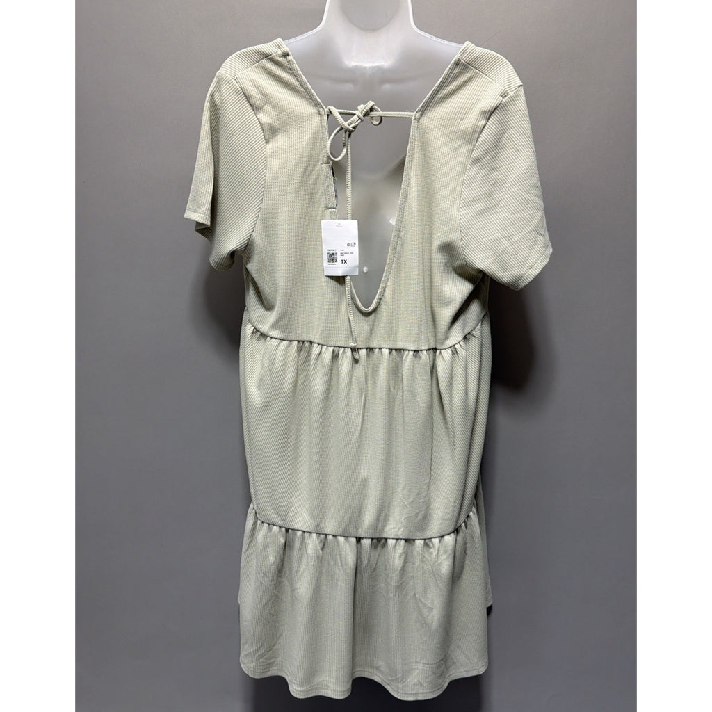 Forever 21 v-neck, tie-back, Tiered dress, 1X NWT Sage Green
