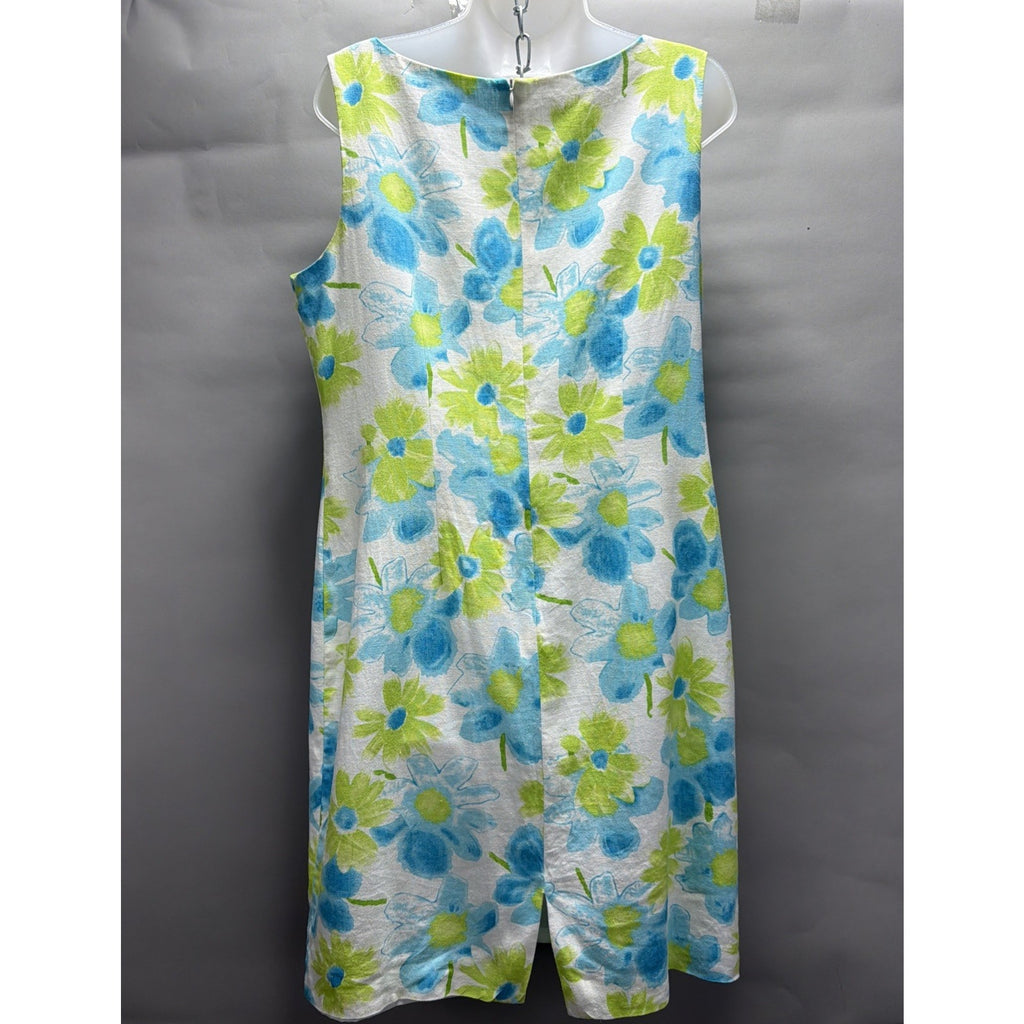 Vtg JESSICA HOWARD Linen Dress Women Sz 14 Sleeveless Shift Lined Embellished