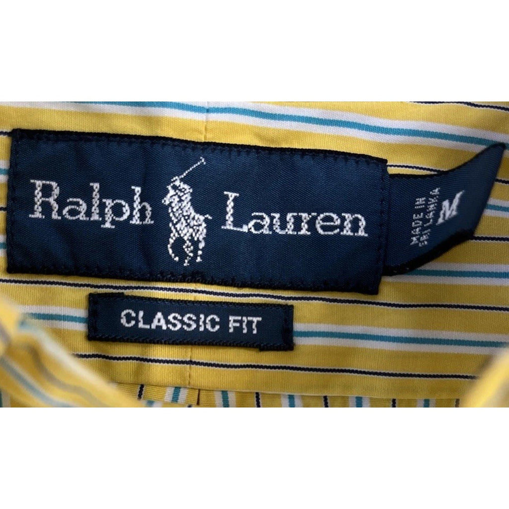 RALPH LAUREN CLASSIC FIT BUTTON UP LONG SLEEVE STRIPE YELLOW/BLUE SHIRT Medium