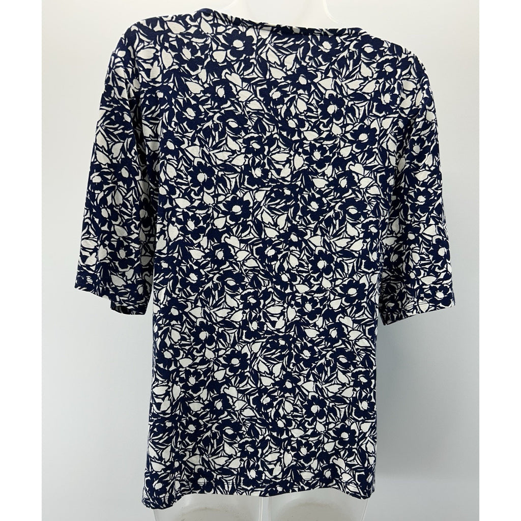 Talbots Women Sz X-Large Floral Botanical Medallion 3/4 Sleeves Bateau Neck Tee.