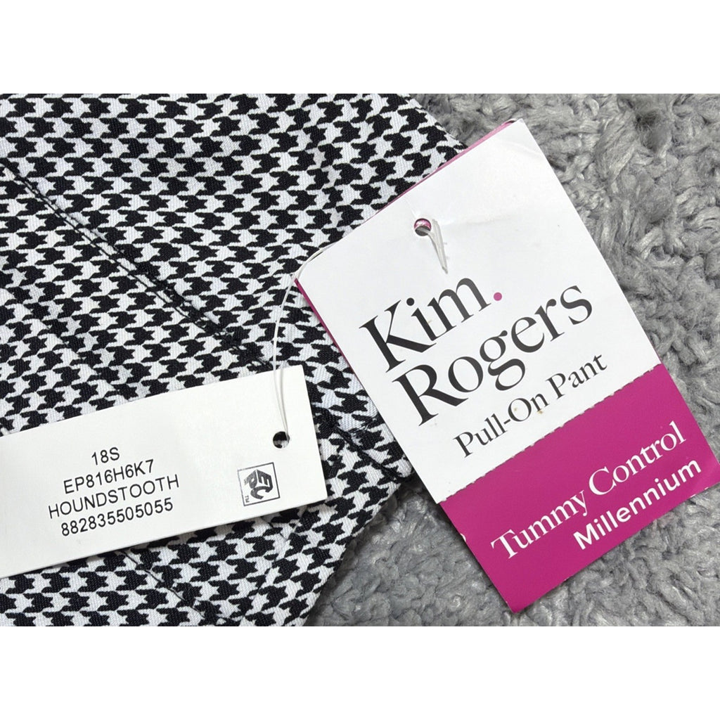 Kin Rogers Houndstooth Tummy Control Pull On Straight Dress Pants Size 16 S NWT