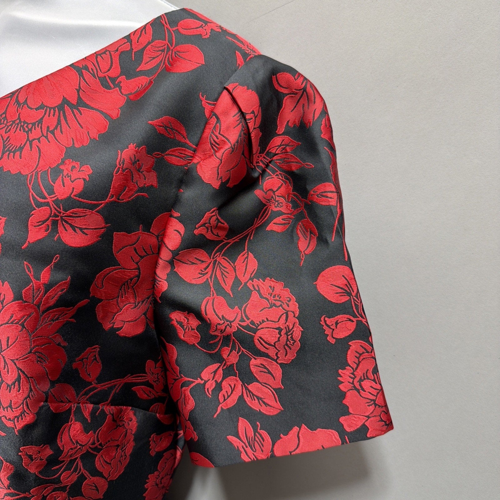 NWT Talbots Back Bow Floral Jacquard A-Line Dress Size 14P Red Black Msrp 179$