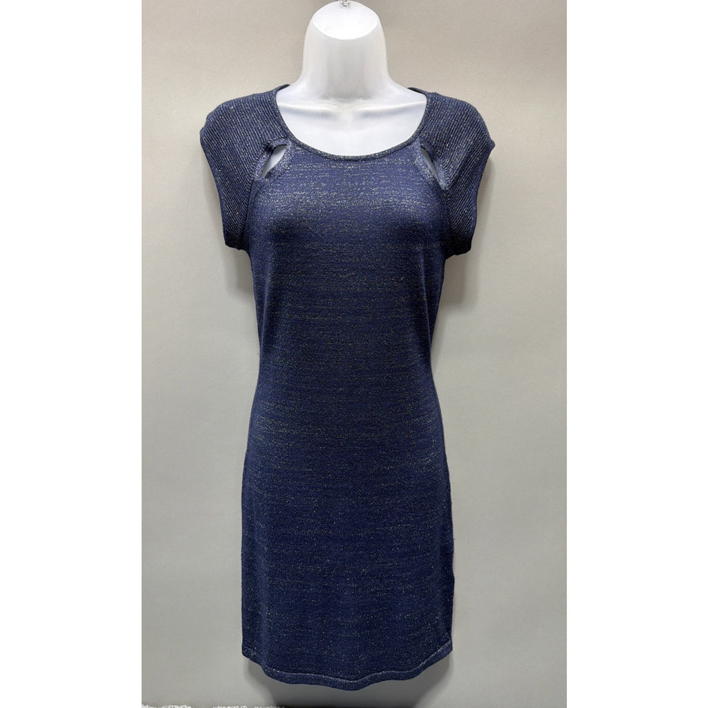 Express Womens Dress Size Small Blue Scoop Neck Metallic Stretch Sleeveless