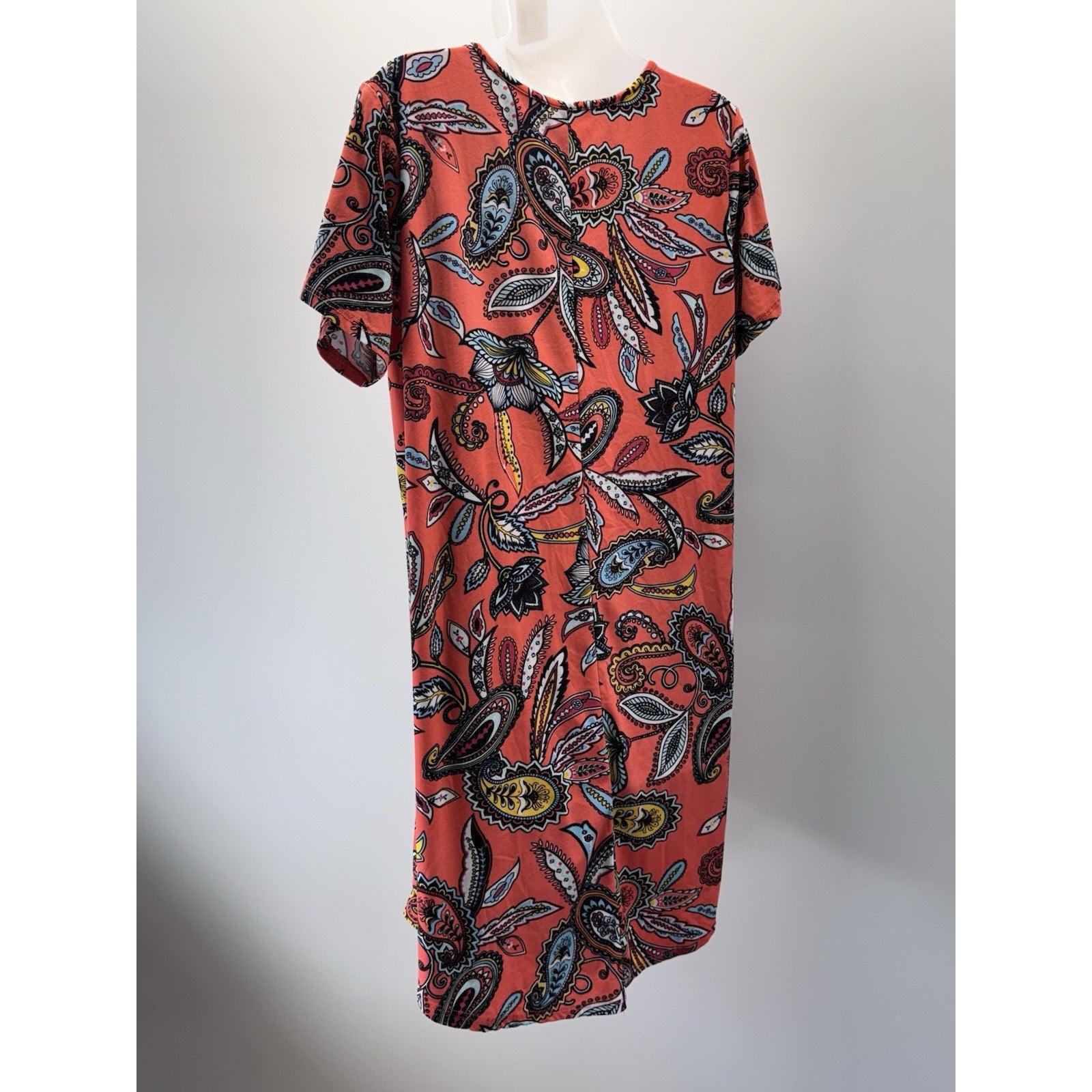Bobbie Brooks Crew Neck Printed Stretch Casual Short Sleeve Dress Women’s Size L