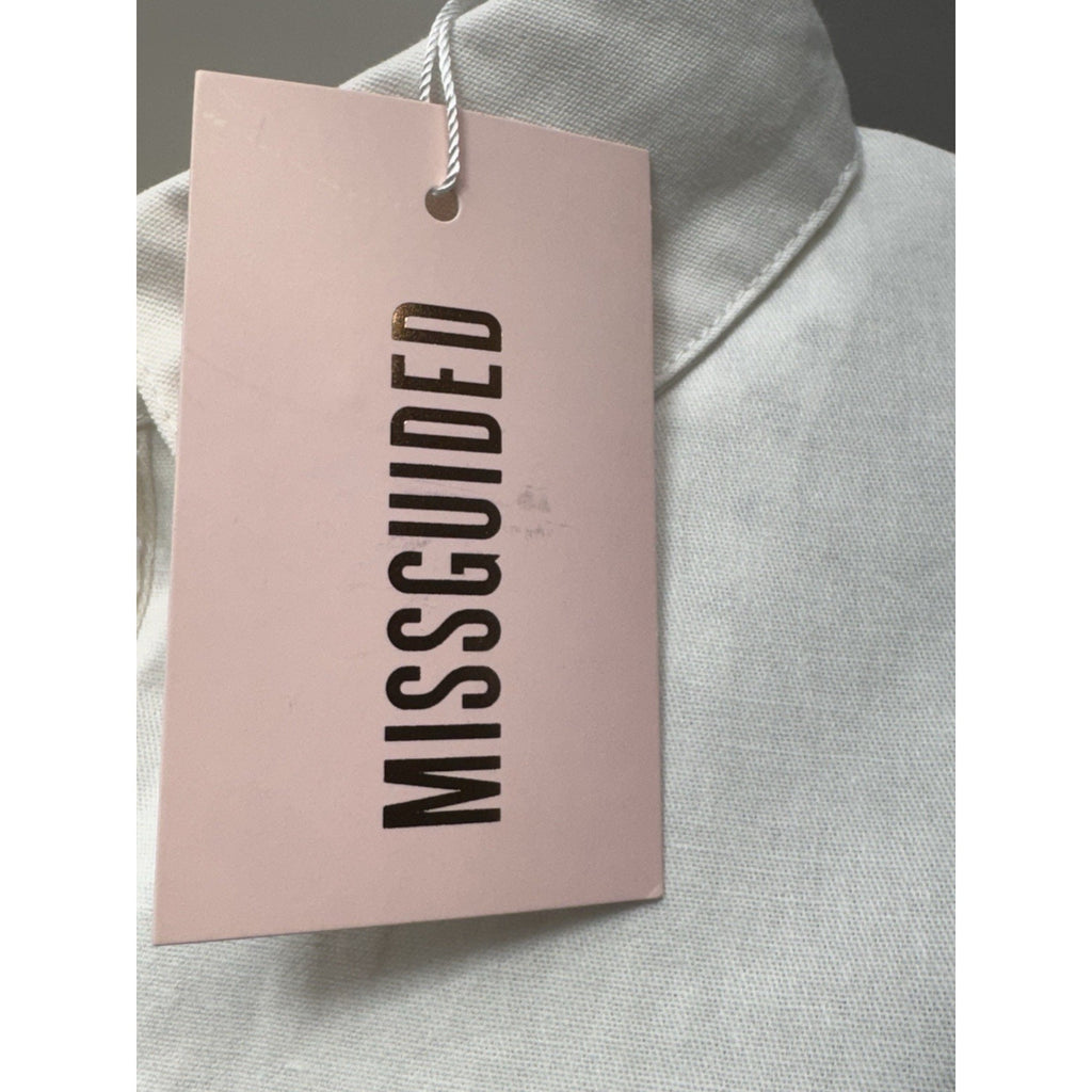 Missguided Women's Sz 4 L. Sleeve Skater Skirt White Pearl Button Up Mini Dress