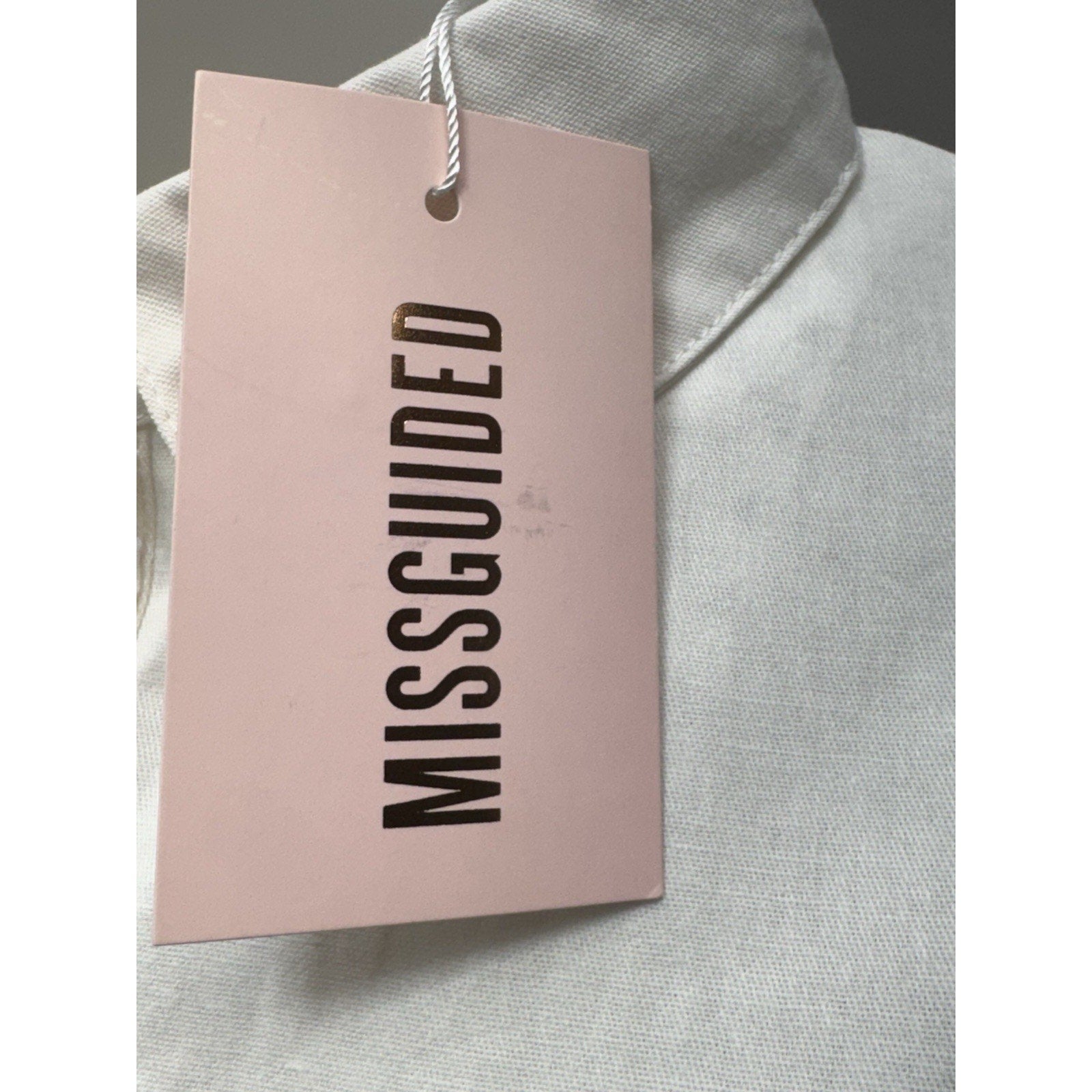 Missguided Women's Sz 4 L. Sleeve Skater Skirt White Pearl Button Up Mini Dress