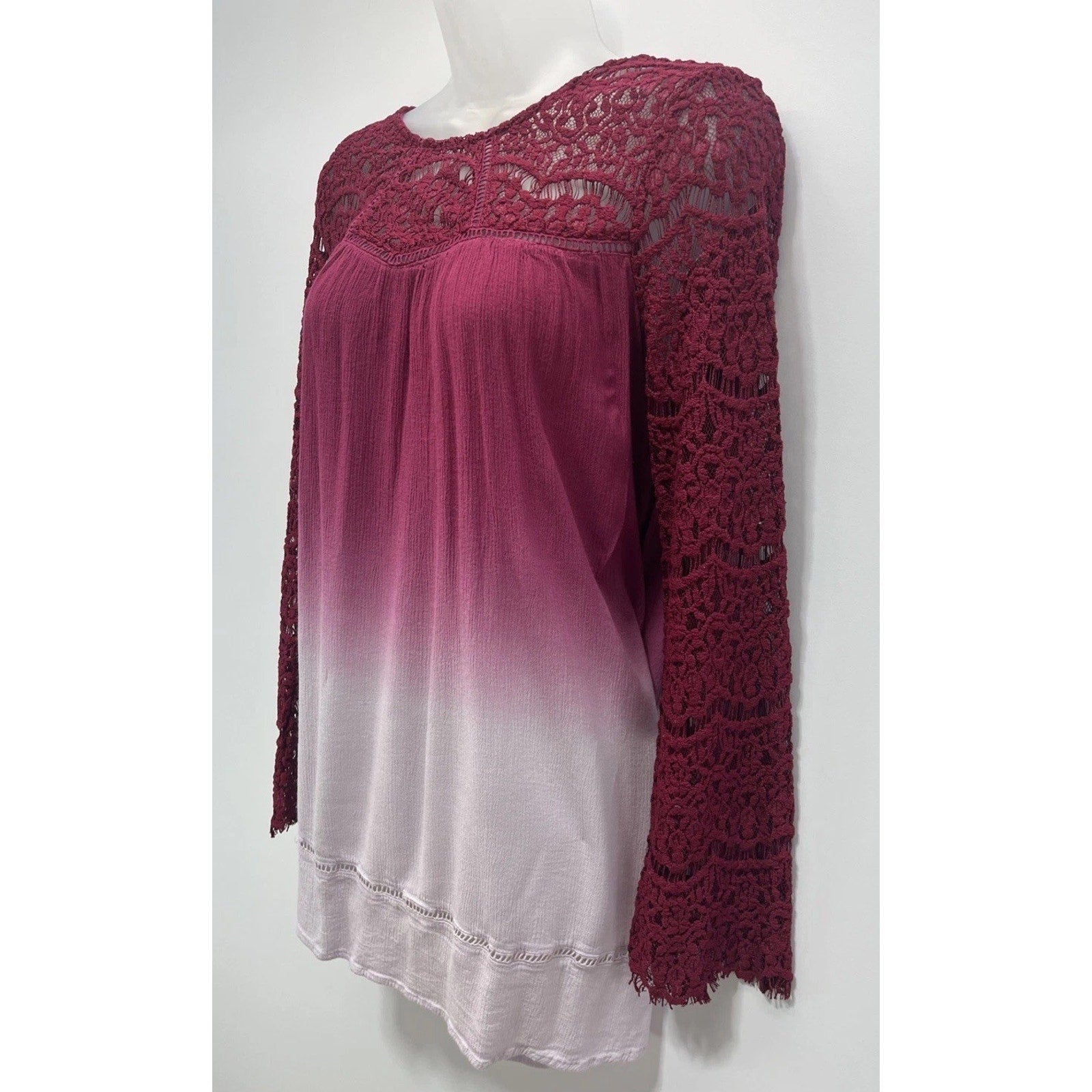 Umgee Sz S Top Tunic Bell Sleeve Pink Ombre Boho Shirt Lace