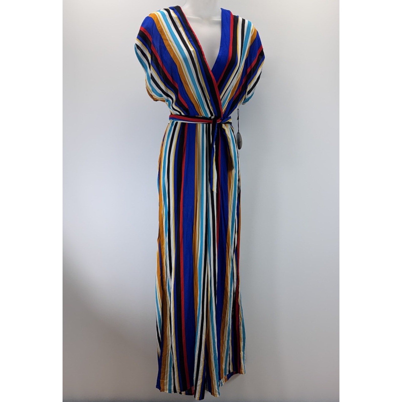 MILK & HONEY Rainbow Striped Jumpsuit Stretches At Waste Zips Up Back Size Med