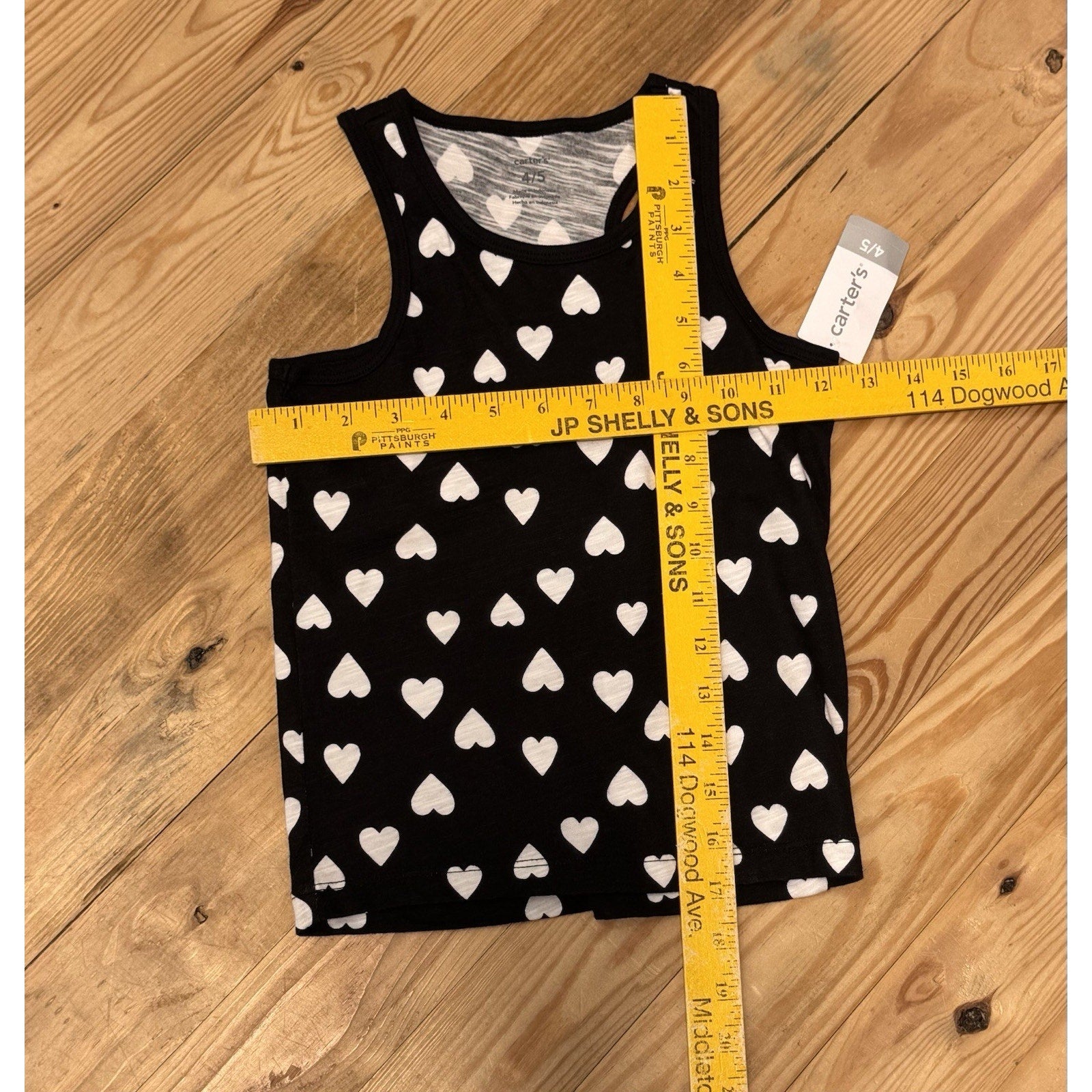 Carter's Black With White Hearts Tank Top Girls Size Small 4/5 New With Tags