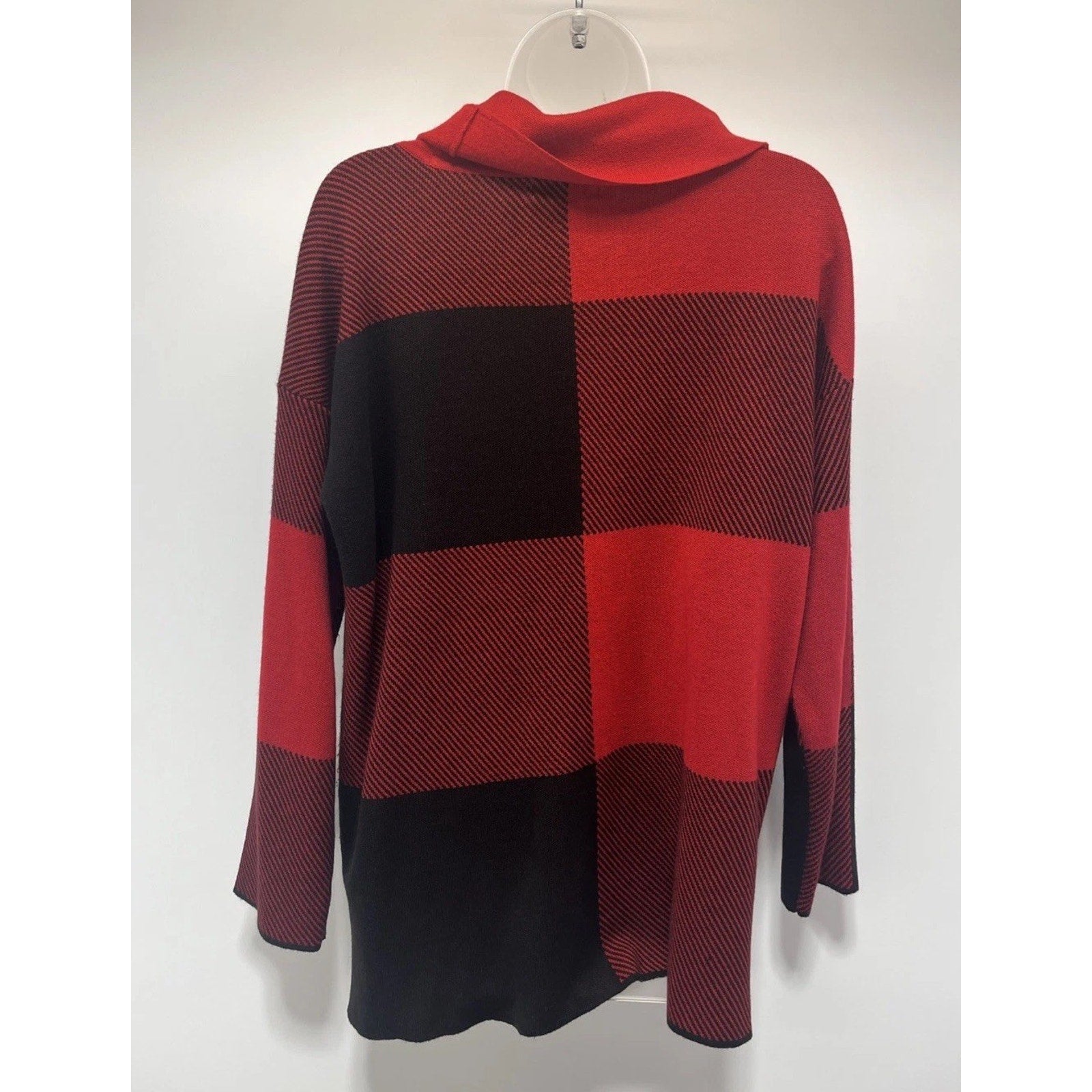 Calvin Klein women's low cowl knit sweater L red & black color block lightweight