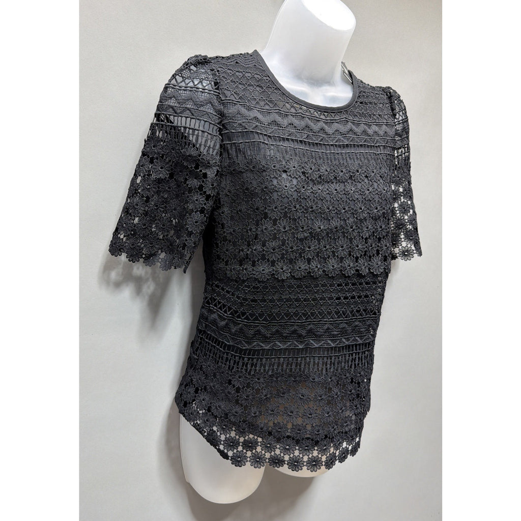 EXPRESS Black Floral Crochet Semi-Sheer Lined Casual Top Women's XS New