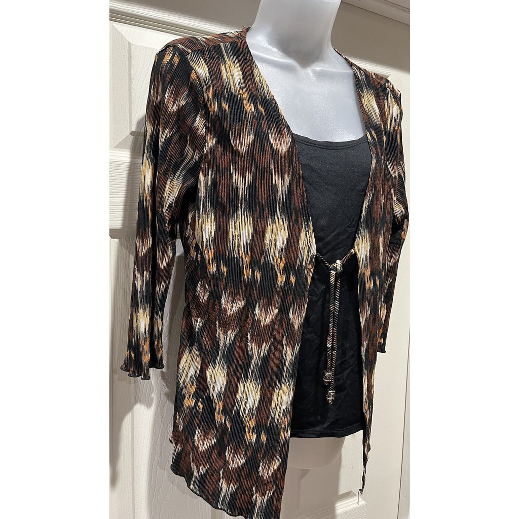 Notations Ladies Animal Print Split Front Top Brown Size M