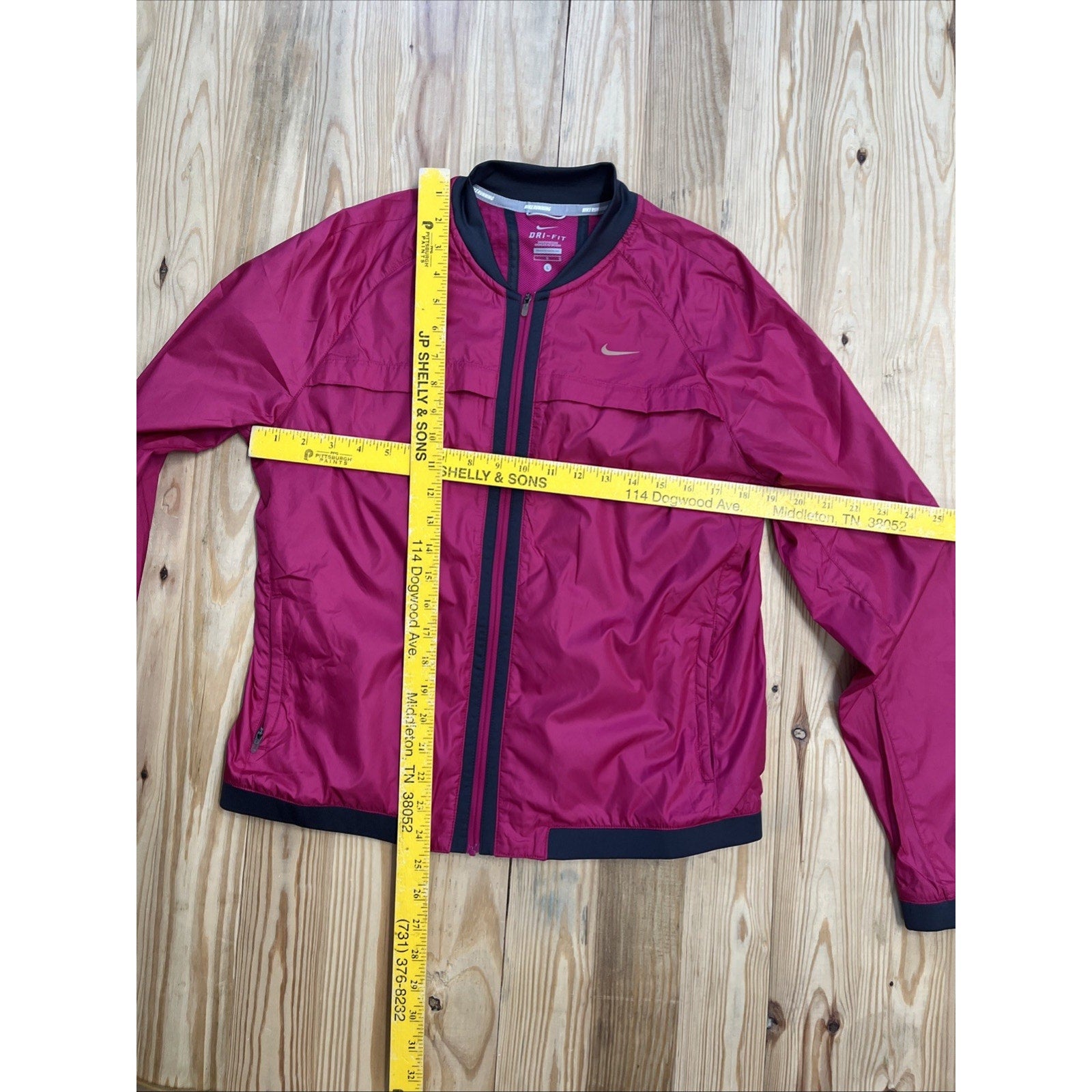 Nike Dri-FIT Womens L Pink Running Jacket Full Zip Reflective Lightweight 520336
