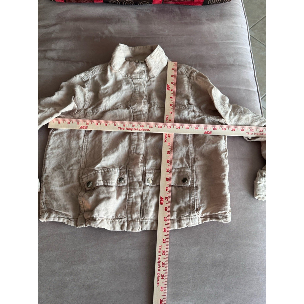 CHRISTIAN SIRIANO Light Beige Linen Moto Snap Jacket Women’s size Medium