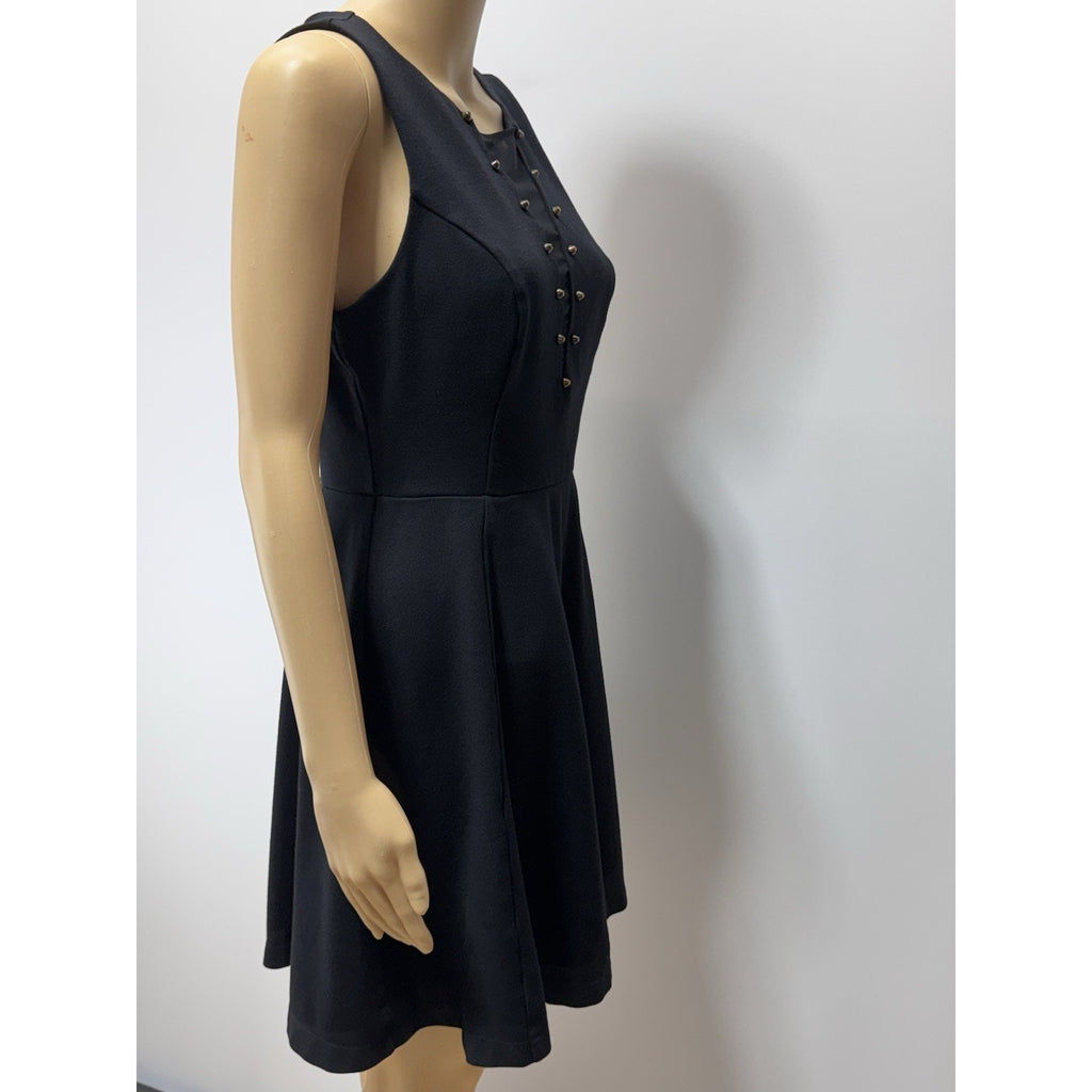 Express Black Mesh Panel Studded Fit & Flare Stretch Mini Dress Women's Black M