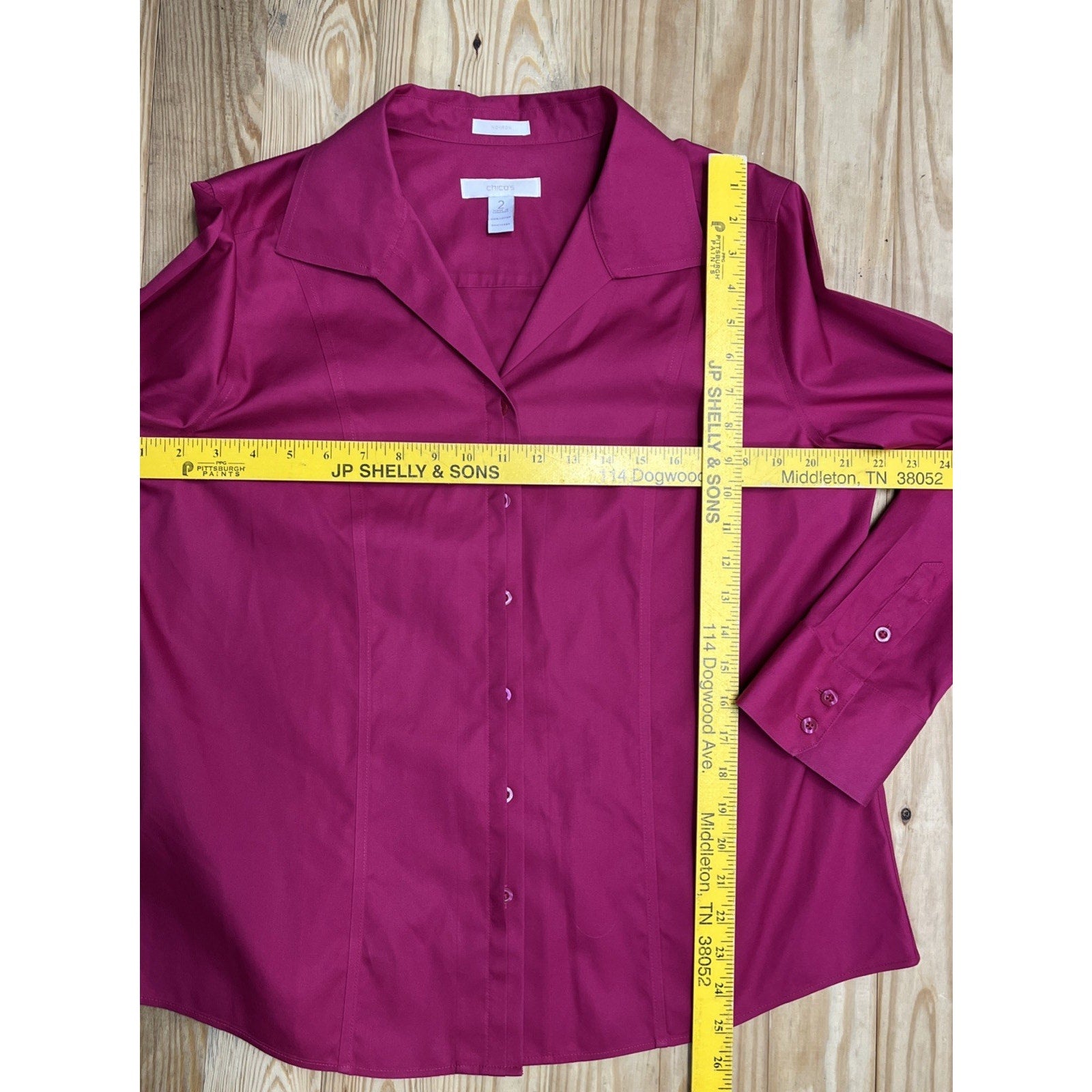 Chico's Non-Iron Shirt Sz 2 Magenta Button Front Longsleeve