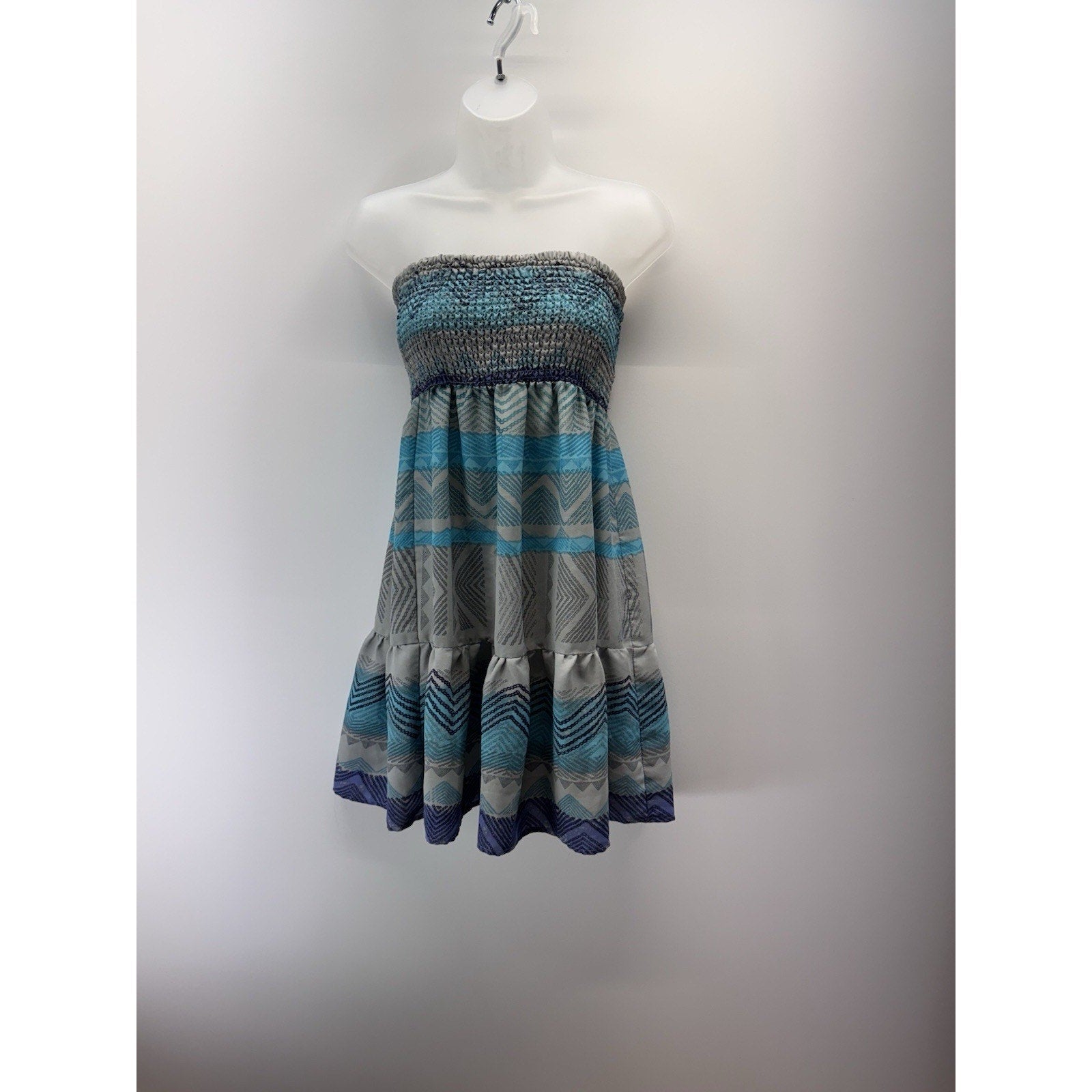 American Eagle Y2K Summer Boho Fiesta Strapless Smocked Tube Top Dress Blue Sz M