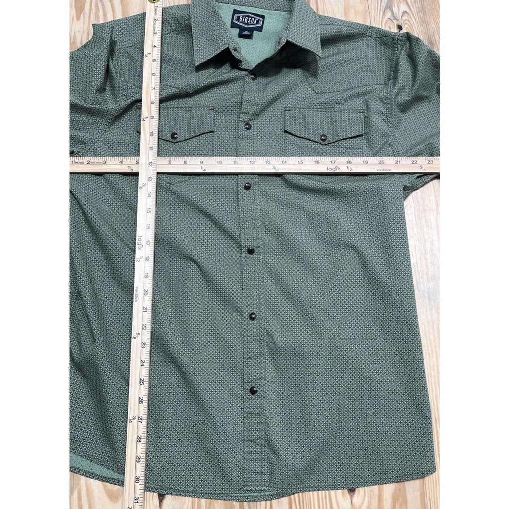 Gibson Men's Pearl Snap Western Shirt XL Long Sleeve All Over Pattern Green
