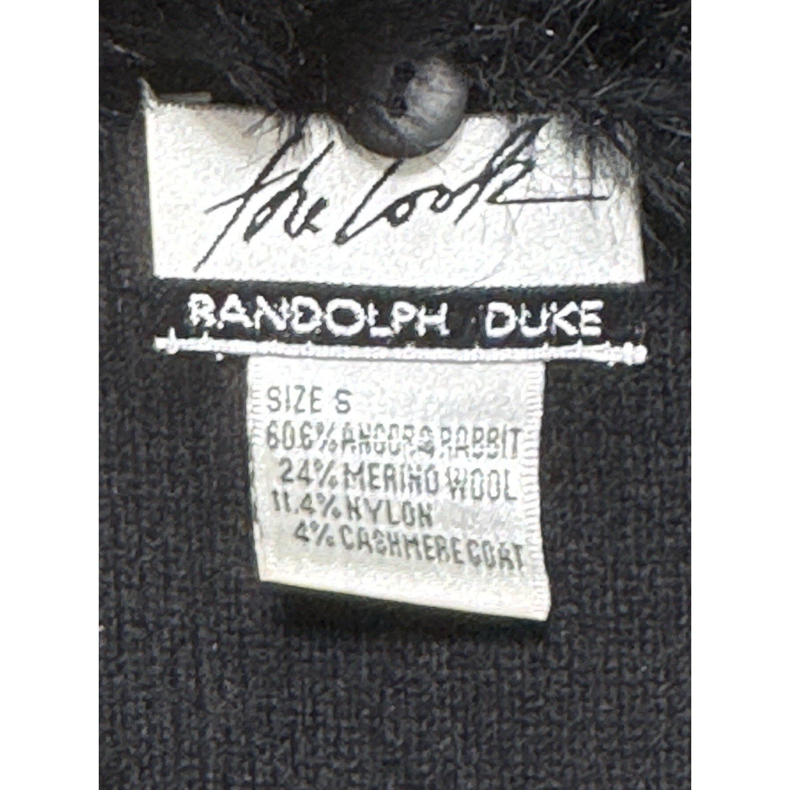 Randolph Duke Fur Removable Collar Open Black Angora Rabbit Merino Wool Small