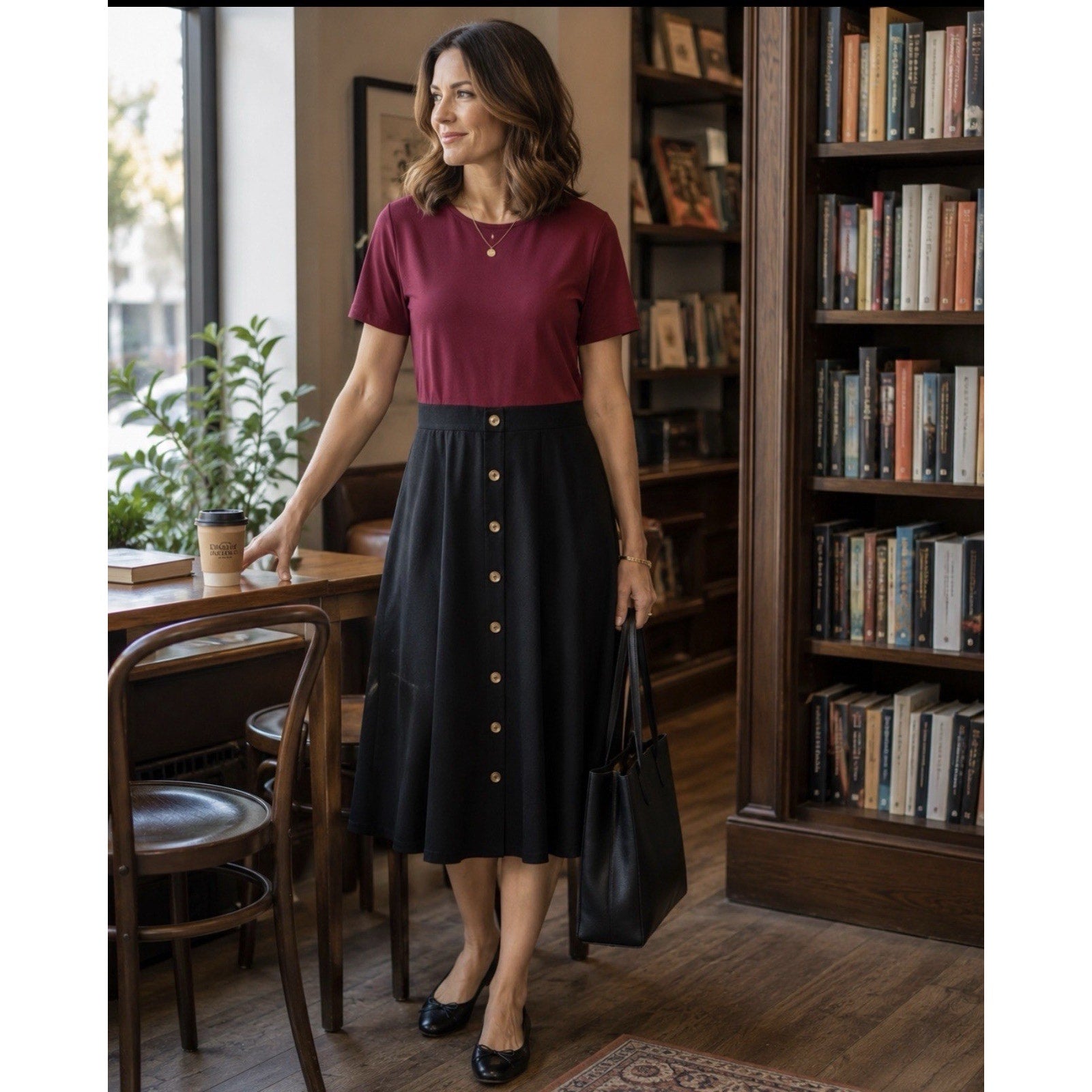 Berydress Women’s L Burgundy Black Color Block Midi Dress Fit Flare Button Front
