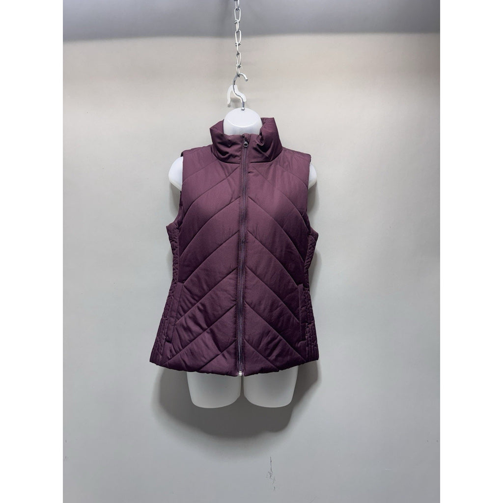 NY & Co New York & Company Quilted Puffer Vest Womens Small Burgundy Zip Pockets