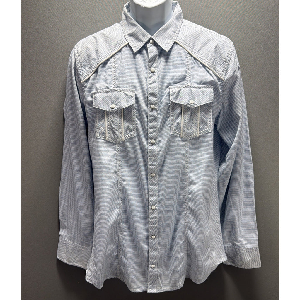 BKE Buckle Pearl Snap Western Men L Button Down Shirt 2 Pocket Blue