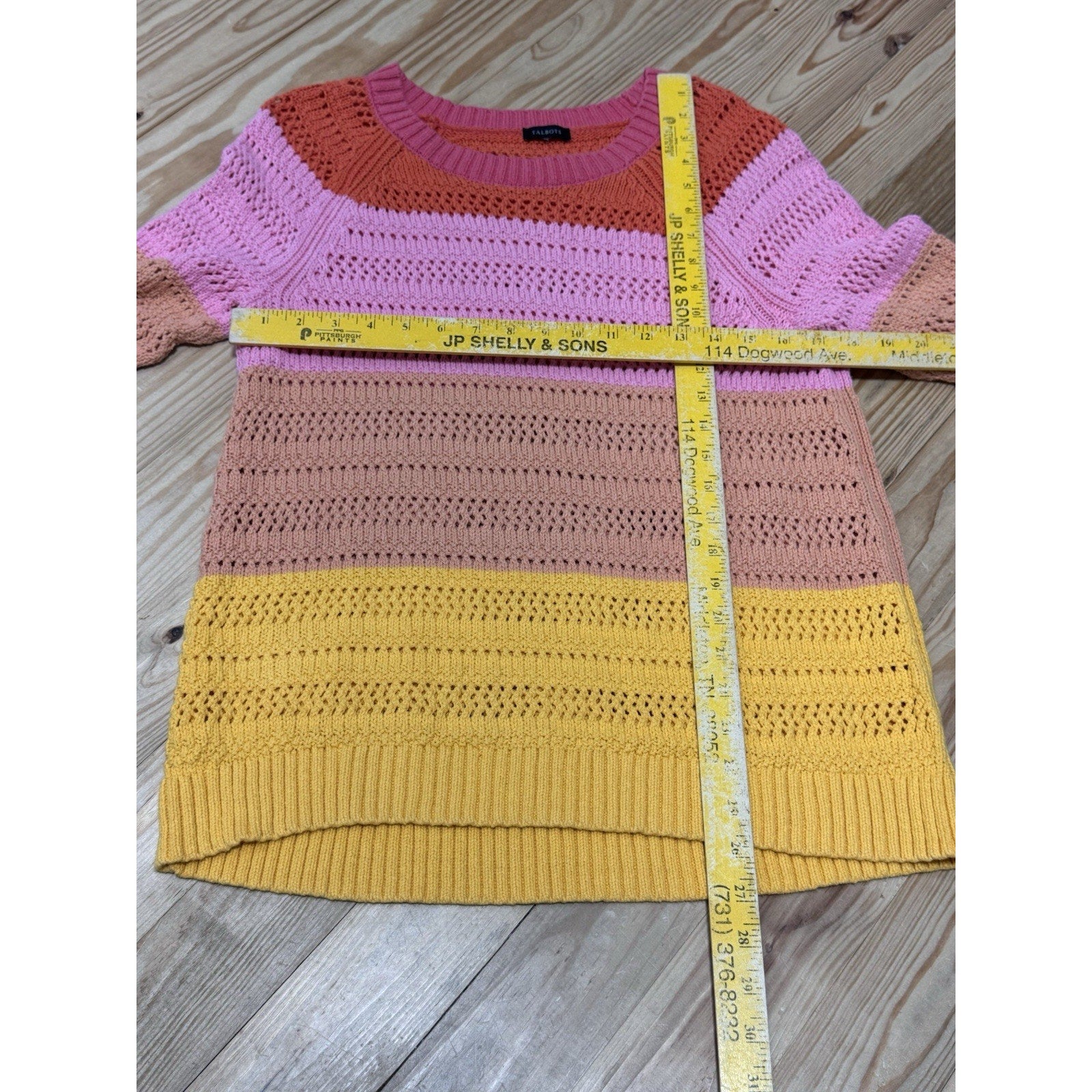 TALBOTS SWEATER Multicolor WOVEN Pastels COTTON WOMENS Medium M -No Tags