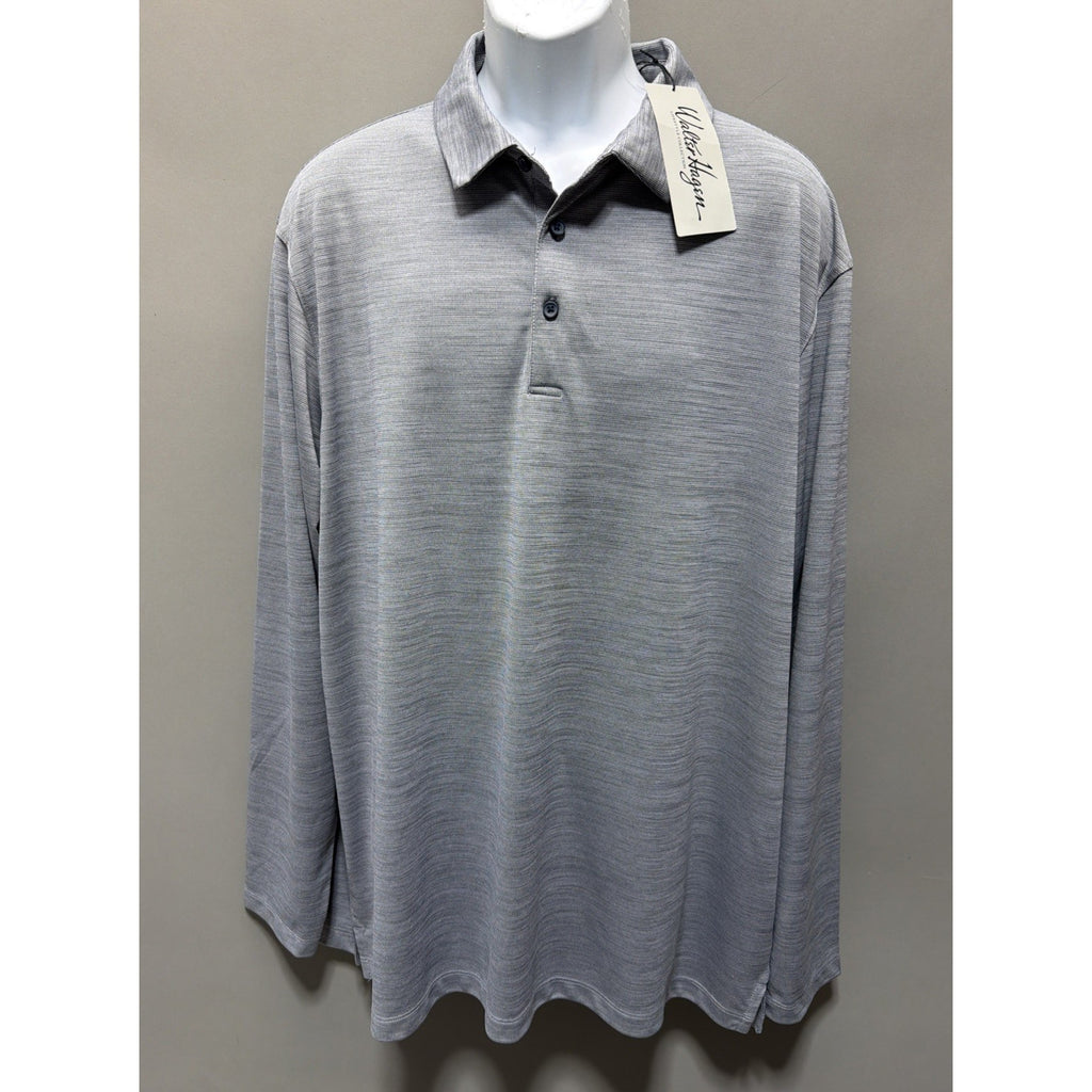 Walter Hagen 11 Majors Golf LS Polo Shirt Mens XXL Heather Navy Stretch NWT