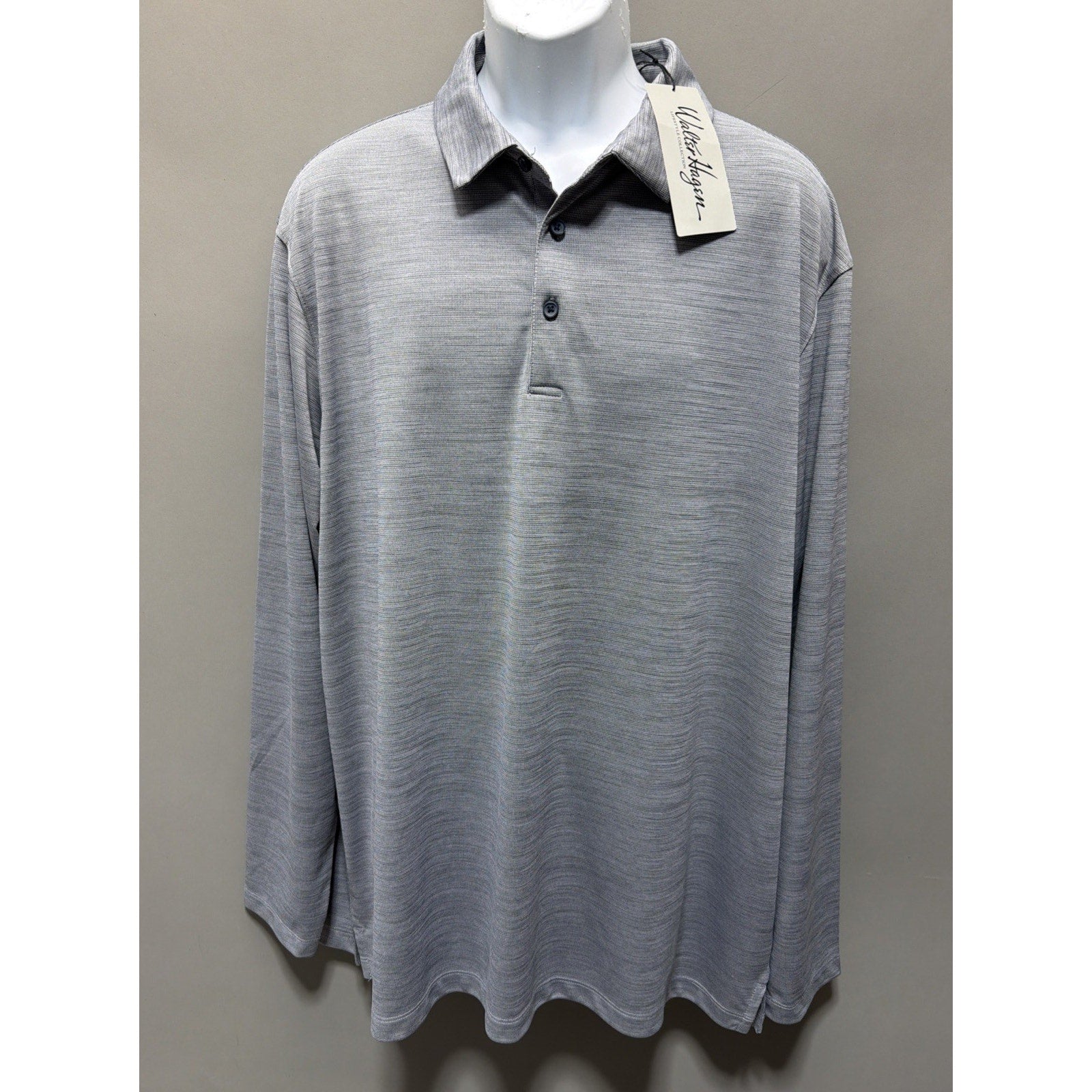 Walter Hagen 11 Majors Golf LS Polo Shirt Mens XXL Heather Navy Stretch NWT