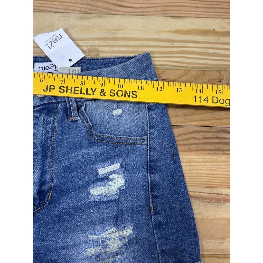 Rue 21 CURVYHIGH-RISEROLL CUFF SHORTIE Juniors Size 0 (waist 26")