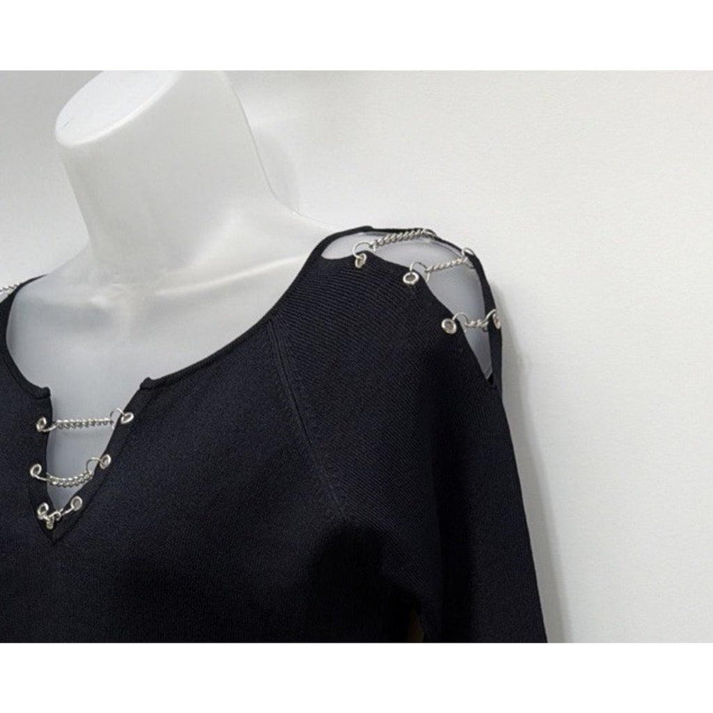 VINTAGE Top Joseph A. Qu'est Ceque C'est Black Knit Med Cold Shoulder NWT