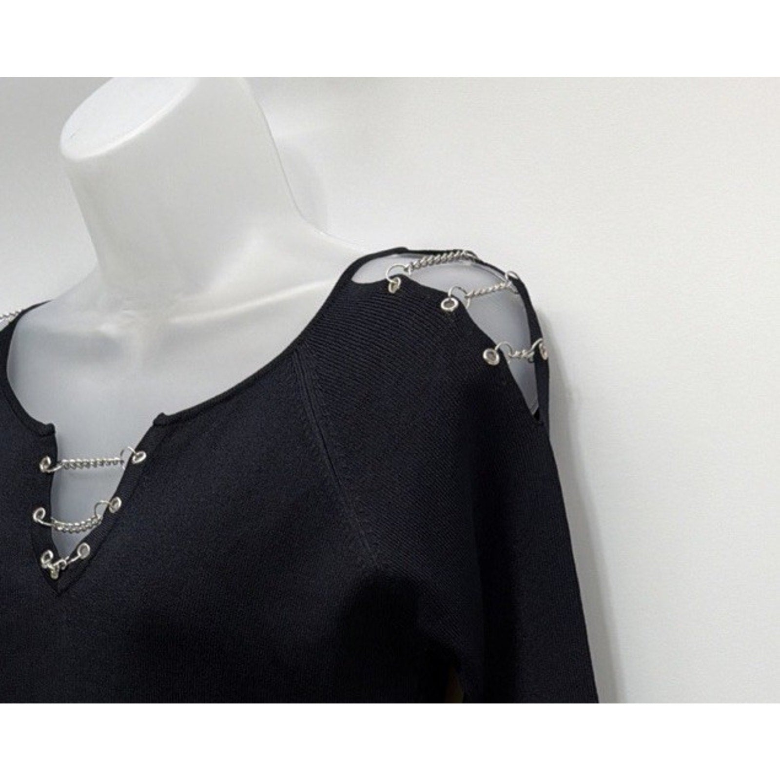 VINTAGE Top Joseph A. Qu'est Ceque C'est Black Knit Med Cold Shoulder NWT