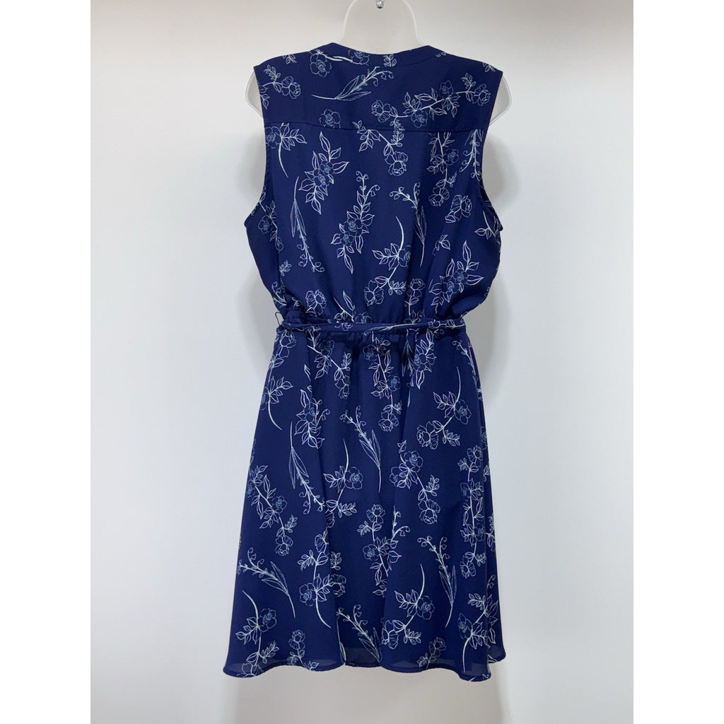 Apt 9 Pintuck Shirt Dress Sleeveless Midi Blue Floral Cinched Waist Size XXL
