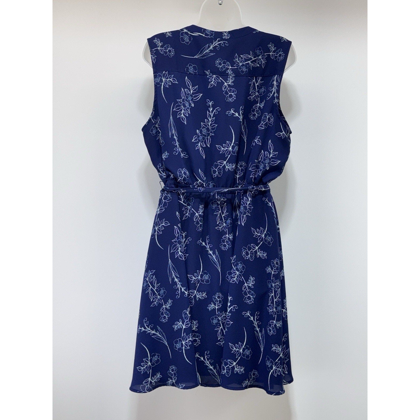 Apt 9 Pintuck Shirt Dress Sleeveless Midi Blue Floral Cinched Waist Size XXL