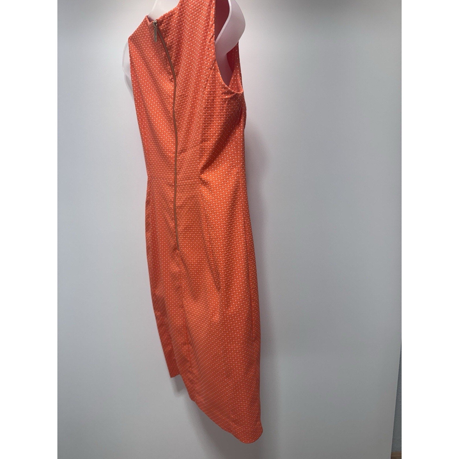 Calvin Klein Dress Orange Polka Dot Sheath Sleeveless Career Women’s Size 10