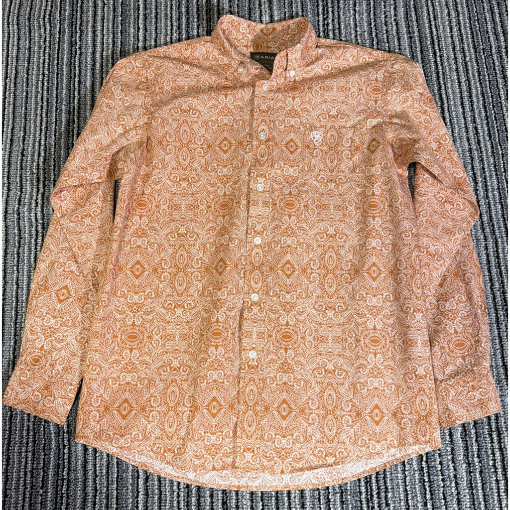 Ariat Boys Long Sleeve Western Button Shirt Paisley Braylon Amber Dust XL (18)