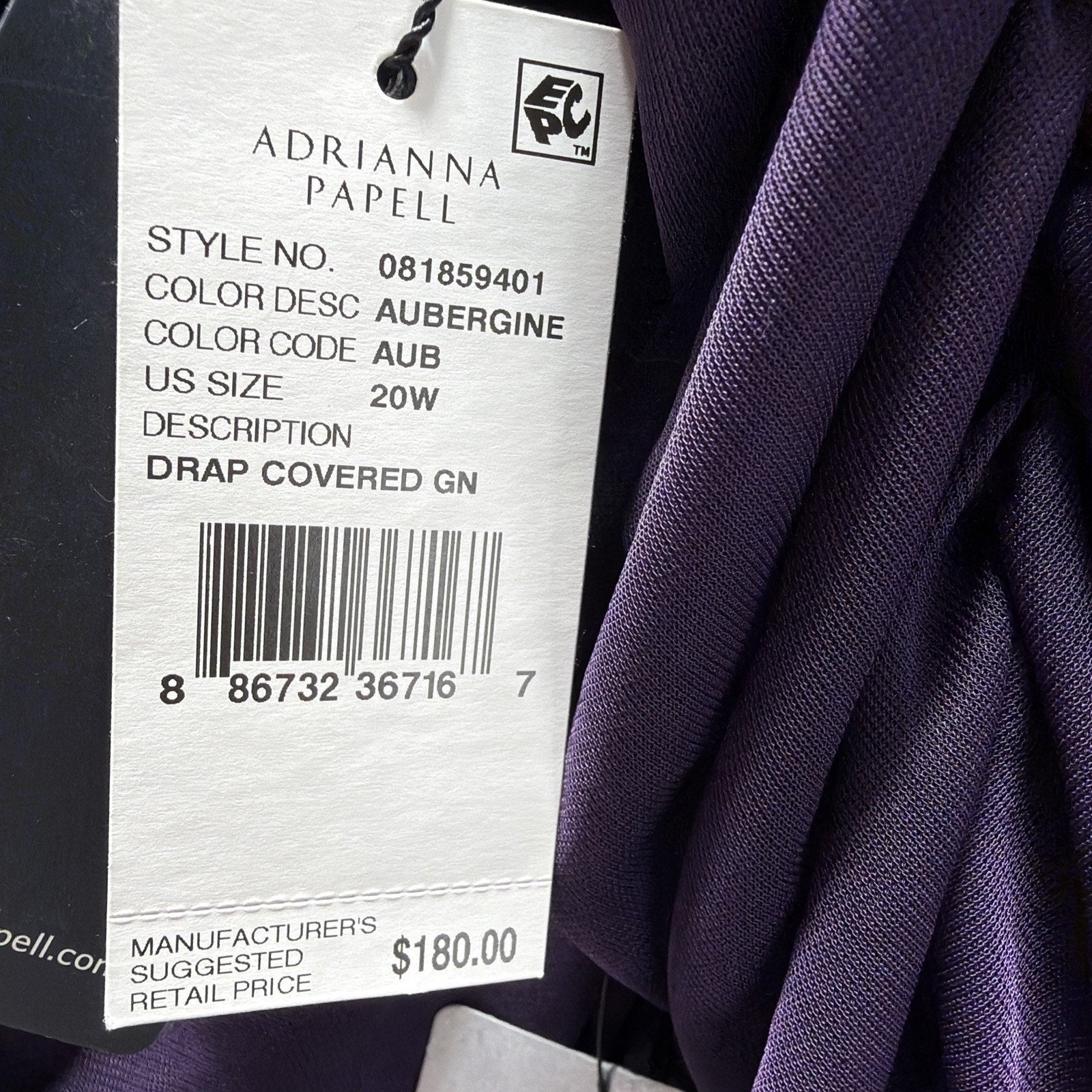 New Adrianna Papell Purple Ruched Lined Maxi Dress Plus Size 20W Evening Wear