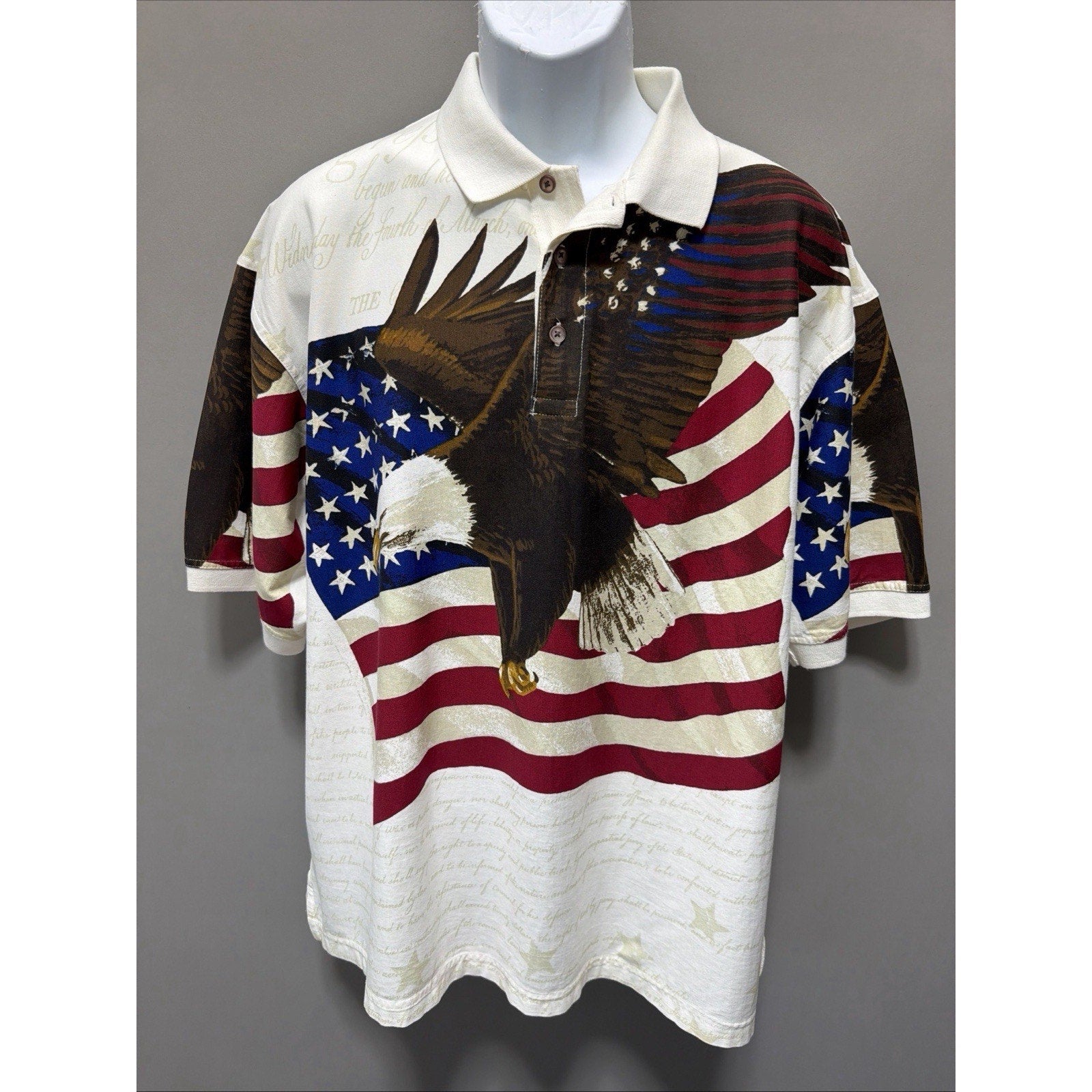 Cotton Traders Sport Polo Shirt Men XL White Red Blue Flag USA Patriotic Eagle