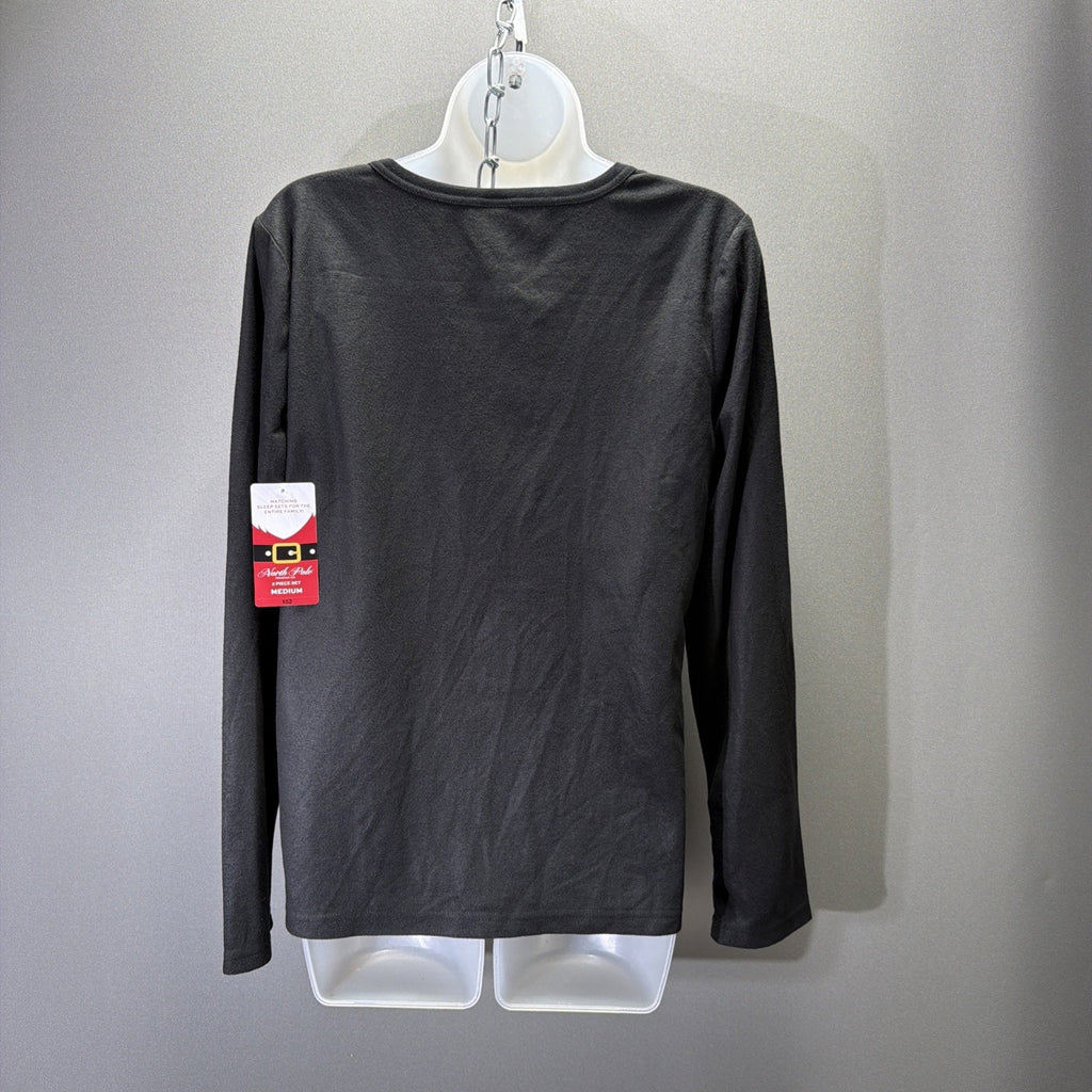 North Pole Black Fleece Size M Lounge Shirt Joyful Elf Hat Ugly Christmas NWT