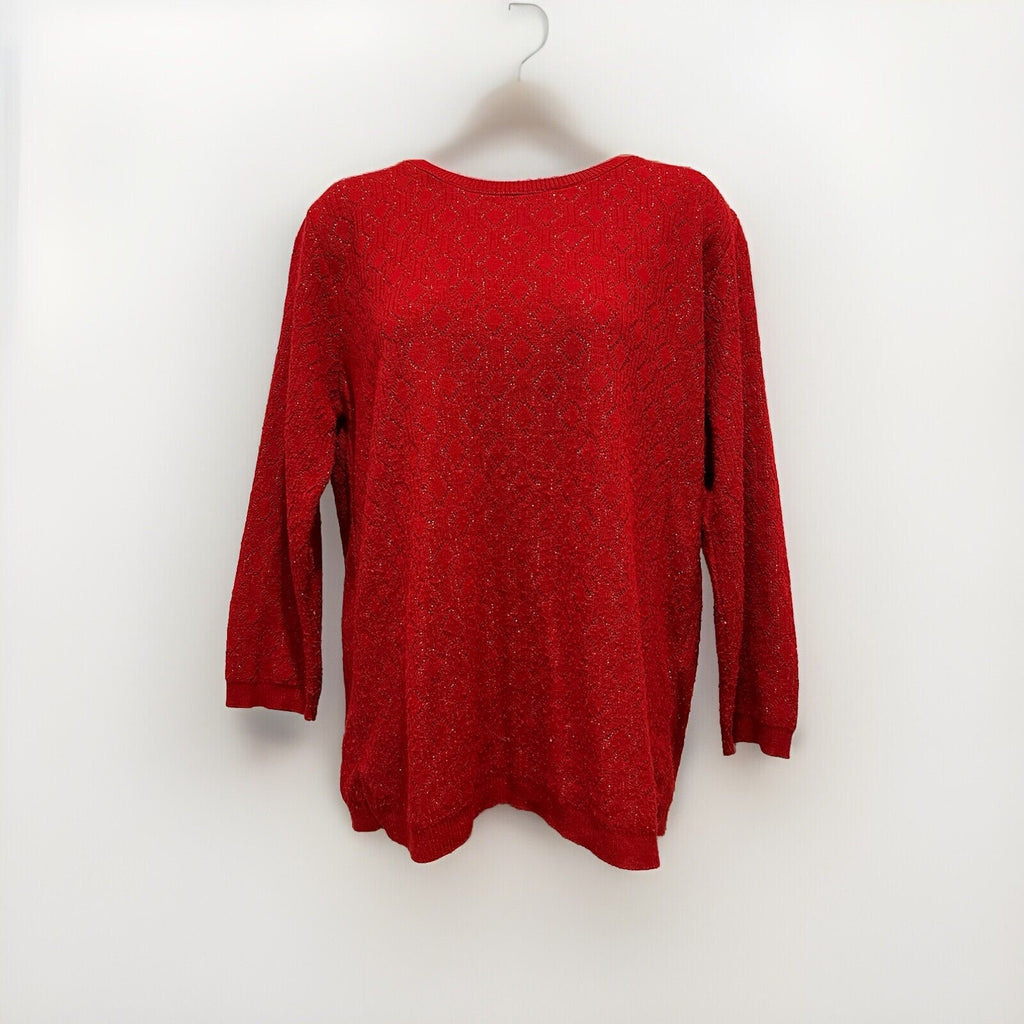 Vtg Alfred Dunner Red Knit Sparkle Sweater Women's Size Medium Made in The USA