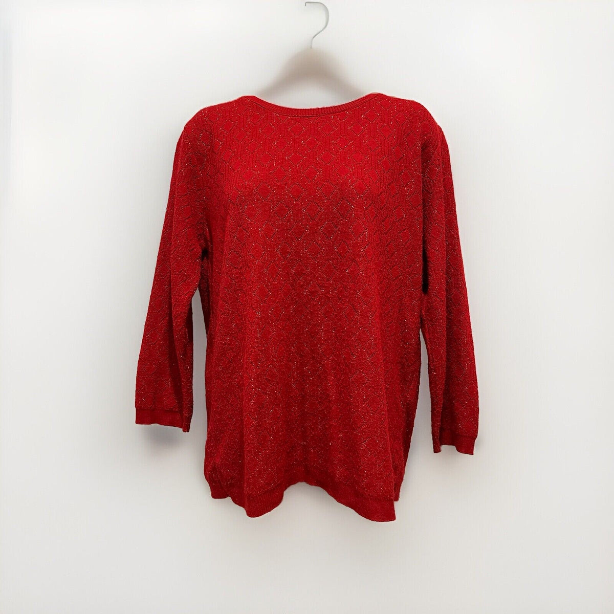 Vtg Alfred Dunner Red Knit Sparkle Sweater Women's Size Medium Made in The USA
