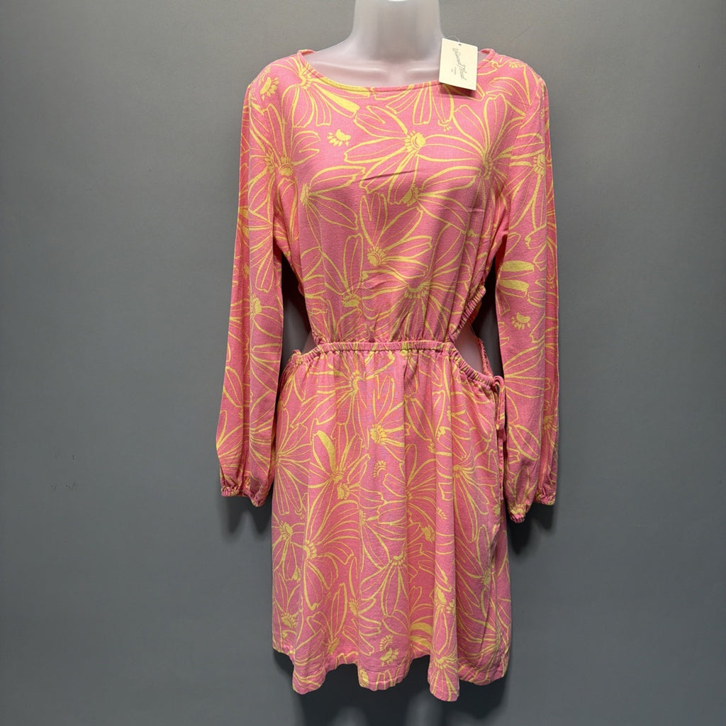 Universal Thread Pink Floral Linen Long Sleeve Cutout Fit Flare Dress M NWT Pock