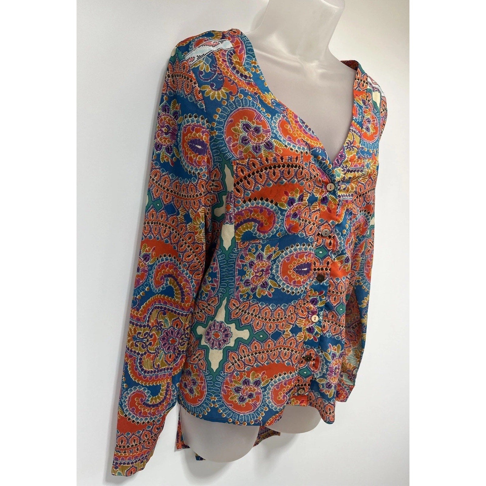 Gimmicks by BKE Top Womens Small Floral Mesh Surplice Blouse Paisley Boho Fairy